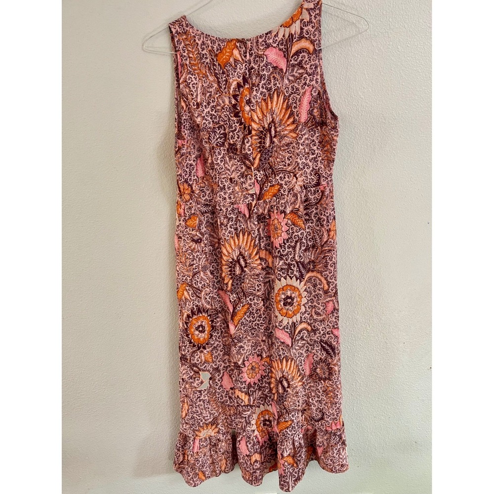 Madewell Floral Batik Lace Up Tassel Midi Dress Pink Orange Size 4 - Picture 6 of 11